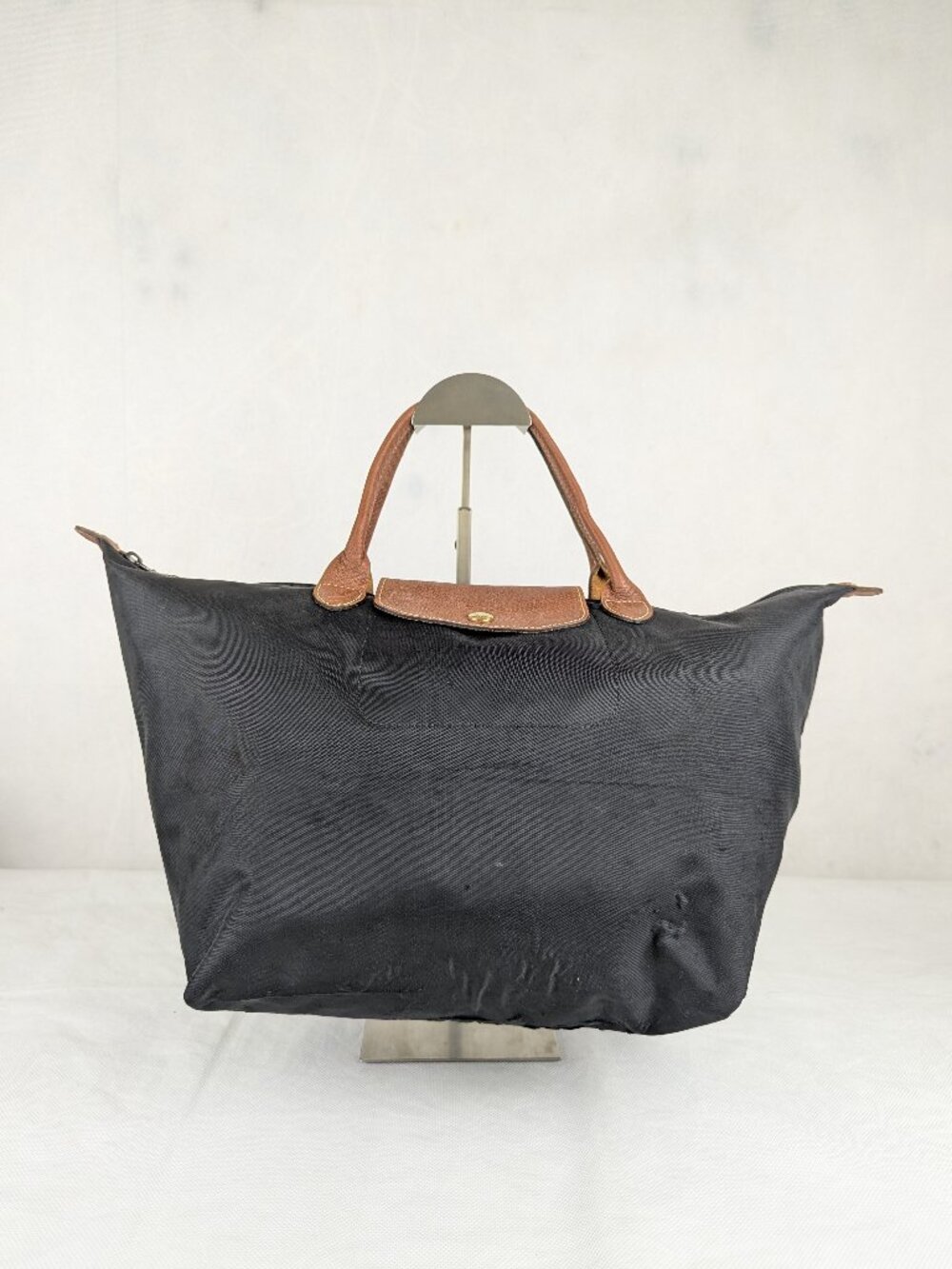 Longchamp Le Pliage Black Nylon Tote Handbag Shoulder Travel Bag Pre-Owned